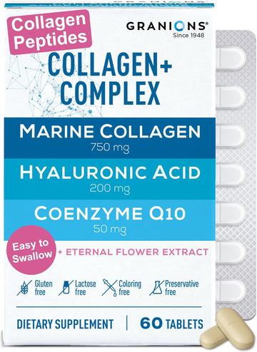 Hyaluronic Acid Supplements 200Mg - Marine Collagen Peptides, Vitamin B3 Niacinamide, Ceramides Supplement - Deep Hydration & Anti-Aging Skin Care Complex For Women And Men - 60 Foil Sealed Tablets