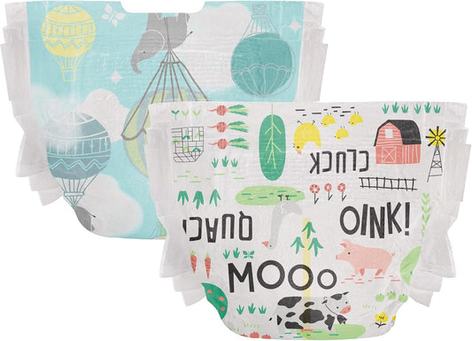 The Honest Company Clean Conscious Diapers | Plant-Based, Sustainable | Above It All + Barnyard Babies | Super Club Box, Size 1 (8-14 Lbs), 160 Count