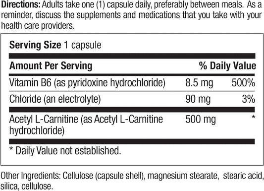 Country Life Acetyl L-Carnitine Caps with Vitamin B-6 to aid in Utilization, 500mg, 60 Vegan Capsules, Certified Gluten Free, Certified Vegan, Certified Halal