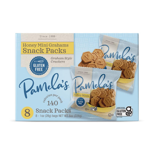 Pamela's Gluten Free Mini Graham Crackers, Honey, Pie Crust, S'mores & Snacks, 8-1 Ounce Bags (Pack of 6