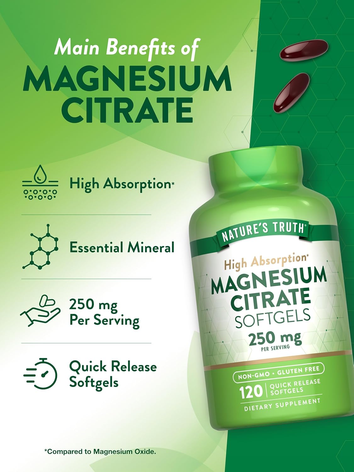 Nature's Truth Magnesium Citrate Softgels | 250mg | 120 Count | High Absorption | Non-GMO & Gluten Free Supplement : Health & Household