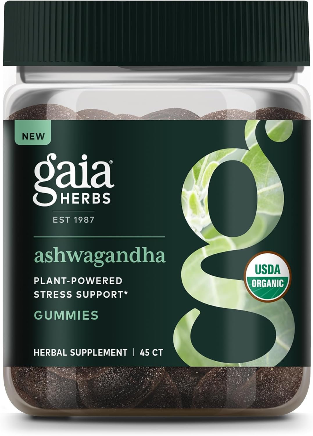 Gaia Herbs Organic Ashwagandha Gummies, Stress Support, Cinnamon, Ginger, Gluten Free, Vegan, 45 Count