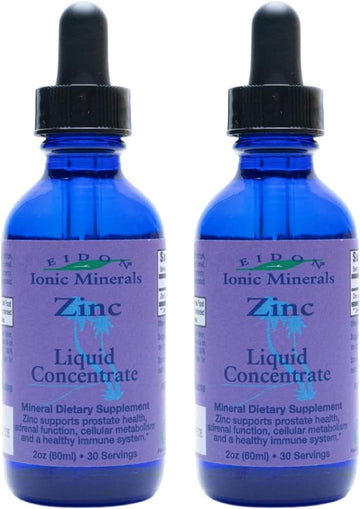 Eidon Ionic Minerals Liquid Zinc Concentrate - Ionic Zinc Supplement Drops for Adults and Kids, Support Immune System, Hair and Skin, Liver and Kidney Health - 2 oz, 2 Pack