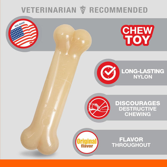 Nylabone Power Chew Classic Bone Chew Toy For Dogs, Durable Dog Toys For Aggressive Chewers, Original Flavor, Medium/Wolf - Up To 35 Lbs. (1 Count)