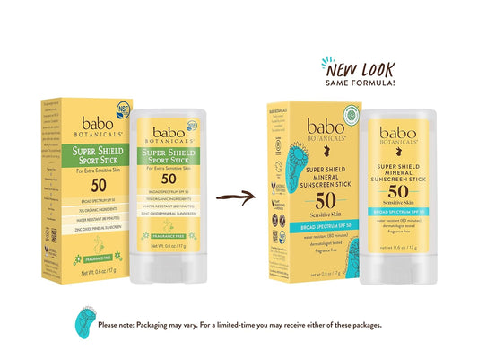 Babo Botanicals Super Shield Spf 50 Stick Sunscreen - 70% Organic Ingredients - Natural Zinc Oxide - For All Ages - Nsf & Made Safe Certified - Ewg Verified - Water Resistant - Fragrance-Free