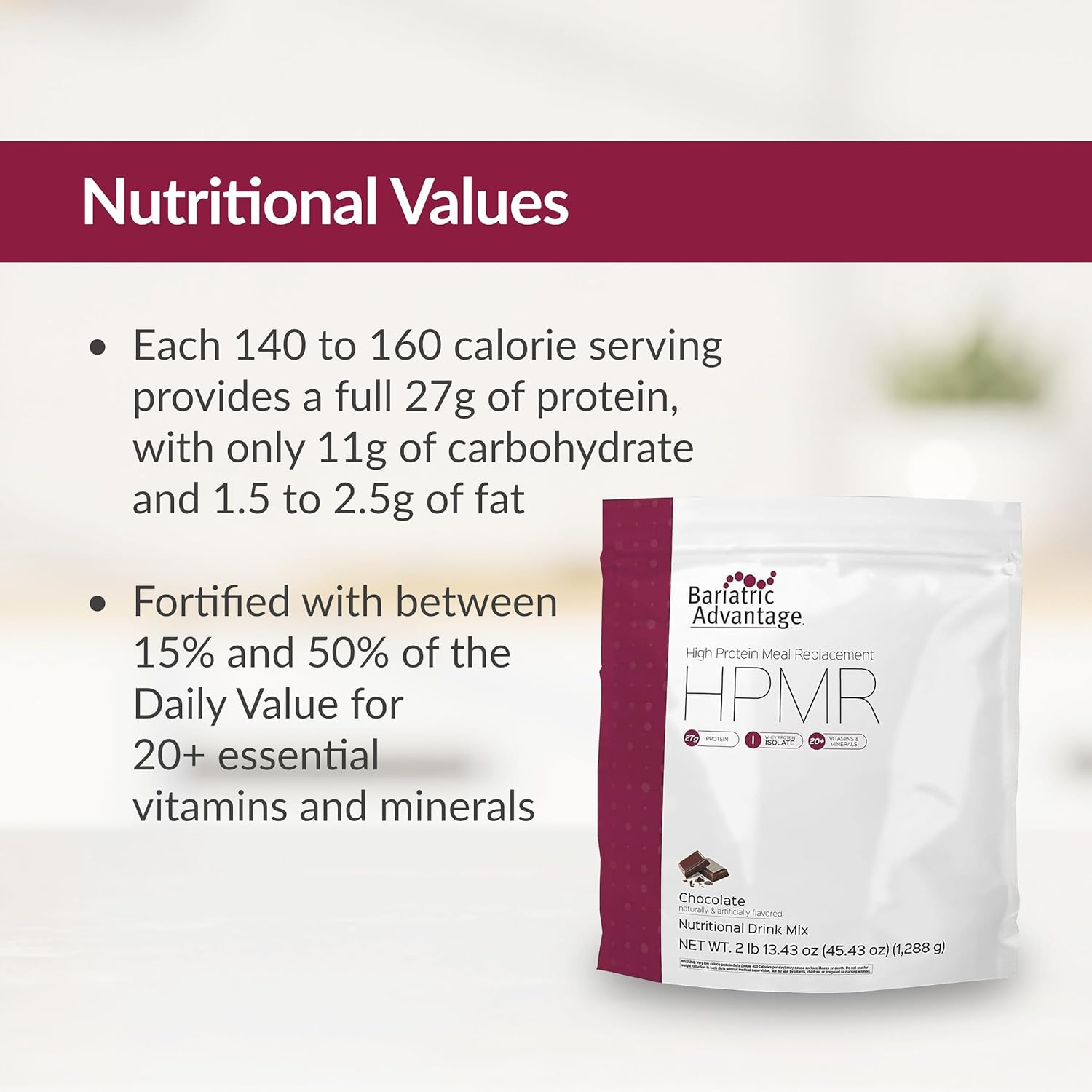 Bariatric Advantage High Protein Meal Replacement Drink Mix, Protein Powder Whey Isolate For Gastric Bypass And Sleeve Gastrectomy Patients, 27G Protein, Lactose Free - Chocolate - 28 Servings : Grocery & Gourmet Food