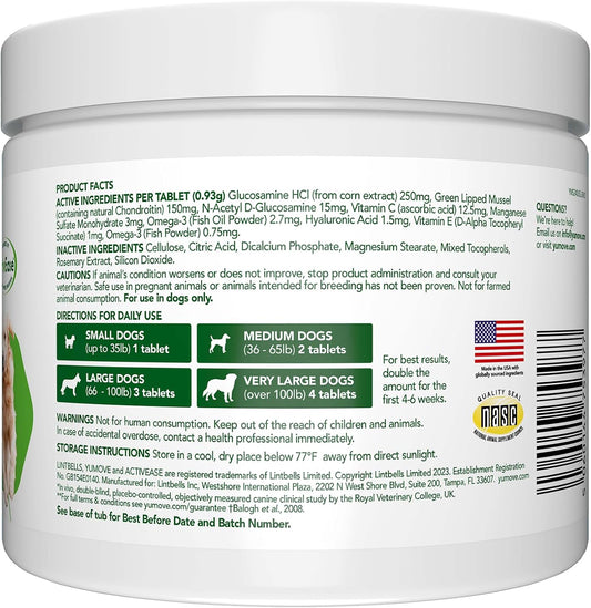 Yumove Hip & Joint Supplement For Dogs - With Glucosamine Chondroitin, Omega 3, Hyaluronic Acid, Green Lipped Mussel & Fish Oil For Dogs - Senior Dog Joint Supplement (120Ct Chewable Tablets)