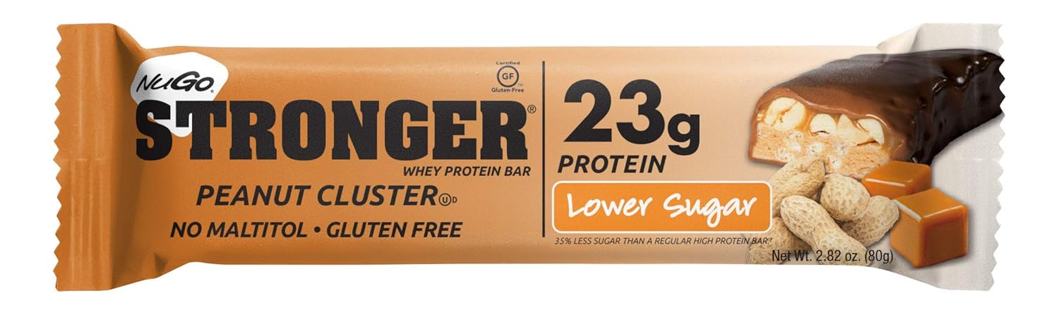 Nugo Stronger Peanut Cluster, 23G Whey Protein, 10G Fiber, Gluten Free, (Pack Of 12)