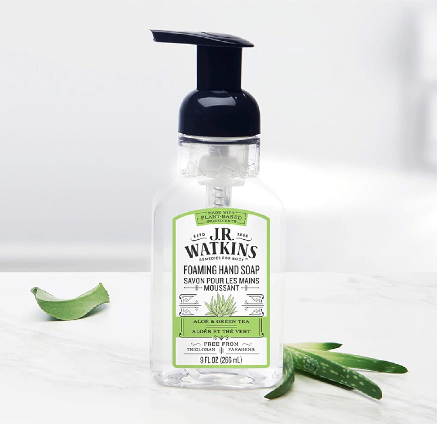 J.R. Watkins Foaming Hand Soap with Pump Dispenser, Moisturizing Foam Hand Wash, All Natural, Alcohol-Free, Cruelty-Free, USA Made, Aloe Green Tea, 9 fl oz, 3 Pack : Beauty & Personal Care