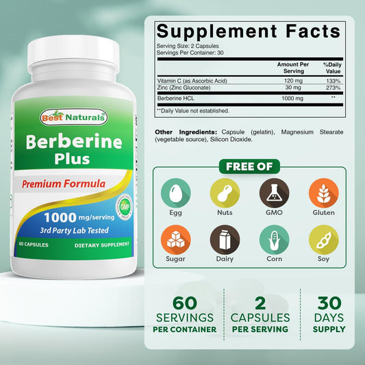 Best Naturals Berberine Plus 1000Mg Per Serving 120 Capsules