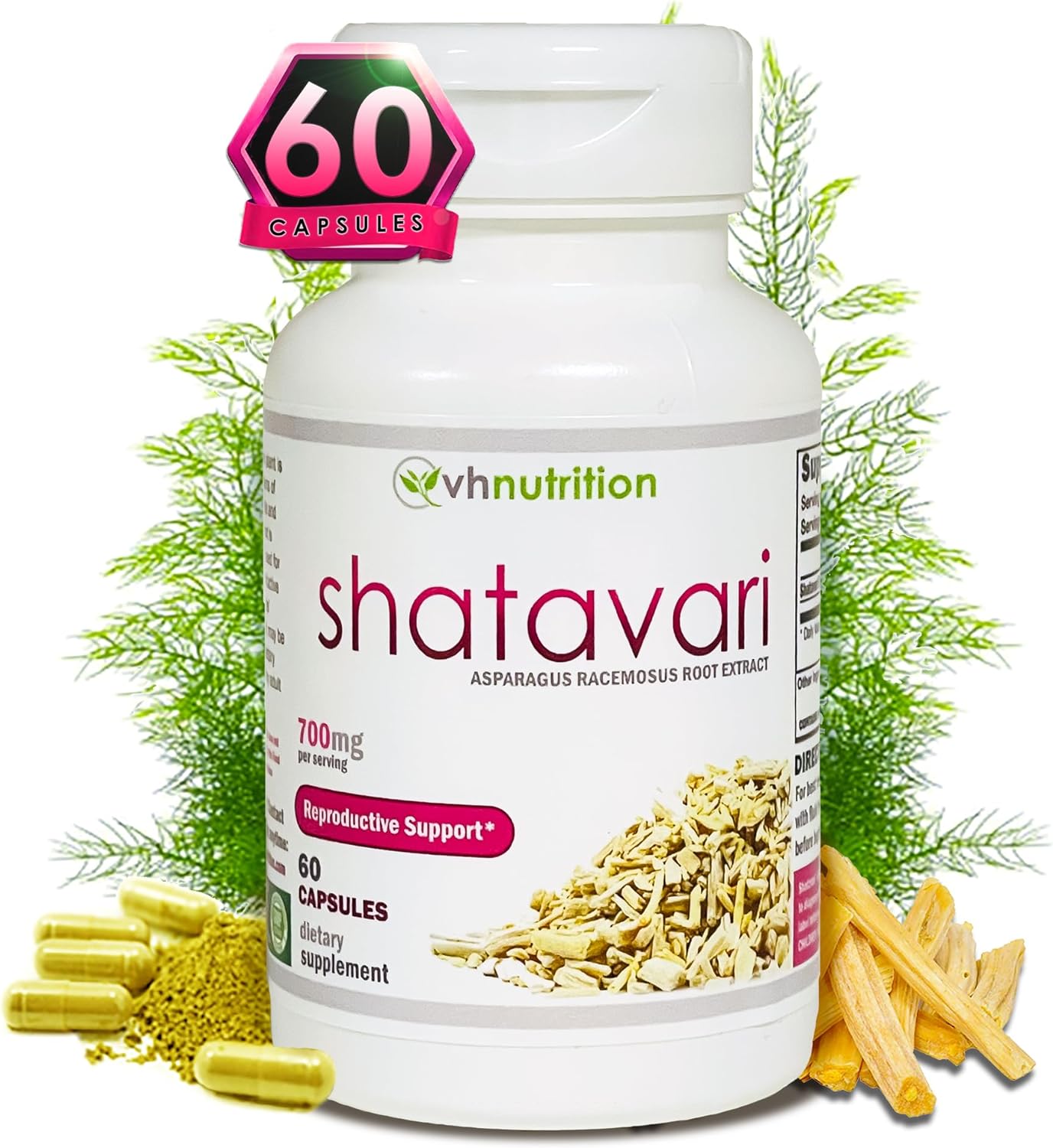 Vh Nutrition Shatavari | Shatavari Capsules | 700Mg Asparagus Racemosus Extract | Female Vitality* & Rejuvenation* | Natural Estrogen Balance* | 60 Capsules