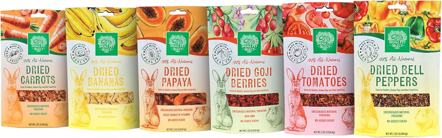 Small Pet Select - Dried Fruits and Veggies Sampler, a Natural Treat for Rabbits, Guinea Pigs, and Other Small Animals, Six Flavors! - 2oz Each : Pet Supplies