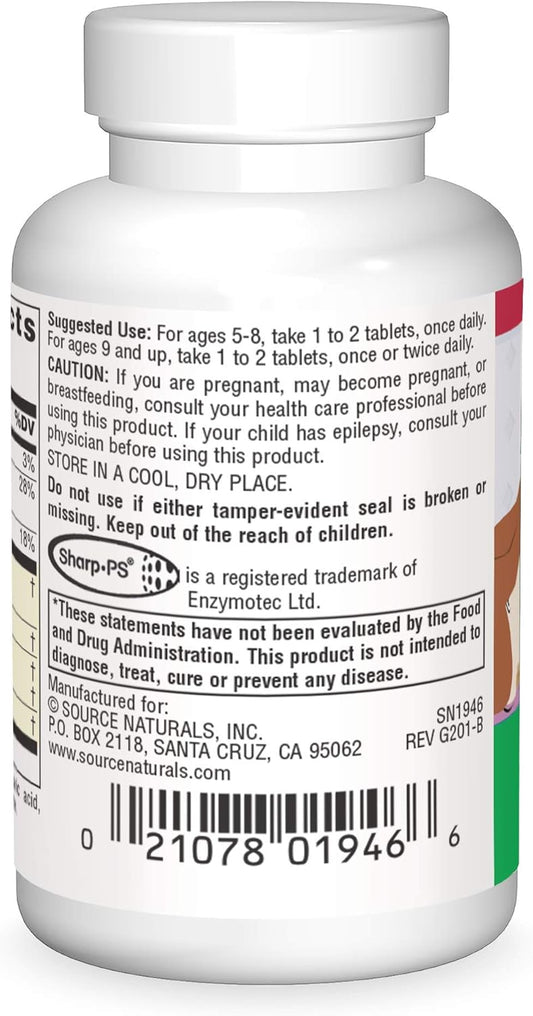 Source Naturals Attentive Child - Healthy Cognitive Nutrients For Active Children - Improved Focus & Attention With Dmae, Magnesium, Zinc & Grape Seed Extract - 60 Tablets