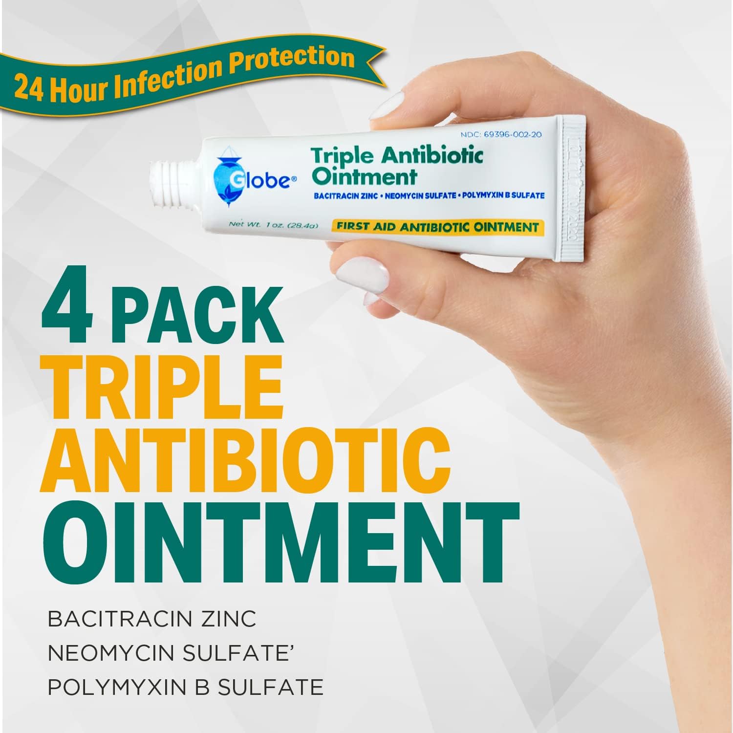 (4 Pack) Globe Triple Antibiotic First Aid Ointment, 1 oz, First Aid Antibiotic Ointment, 24-Hour Infection Protection, Wound Care Treatment for Minor Scrapes, Burns and Cuts : Health & Household