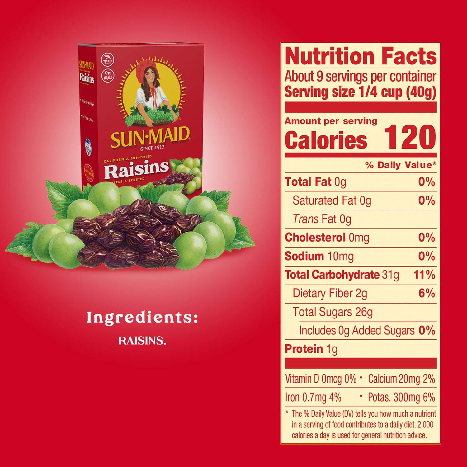 Sun-Maid California Sun-Dried Raisins - 12 oz Sharing-Size Box - Dried Fruit Snack for Lunches, Snacks, and Natural Sweeteners : Everything Else