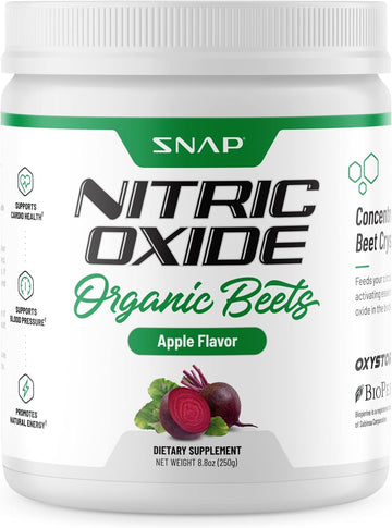 Snap Supplements USDA Organic Beet Root Powder, 3-in-1 Nitric Oxide Supplement, Support Healthy Blood Circulation, 250g (30 Servings, Apple)