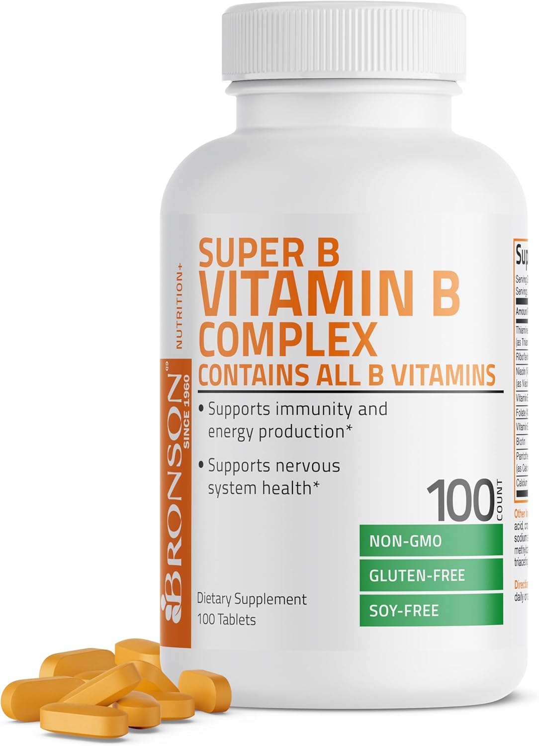 Bronson Vitamin B Complex (Vitamin B1, B2, B3, B6, B9 - Folic Acid, B12), 100 Tablets