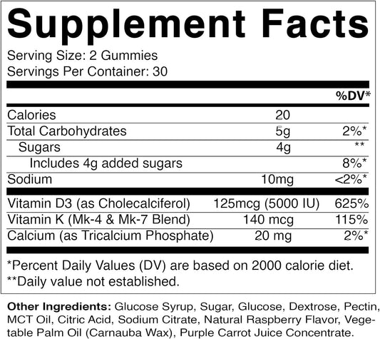 Vitamatic Vitamin D3 K2 Gummies - 60 Count - Supports Healthy Bone, Heart & Calcium Absorption, & Immune Health - Plant Based, Non-GMO, Gluten Free