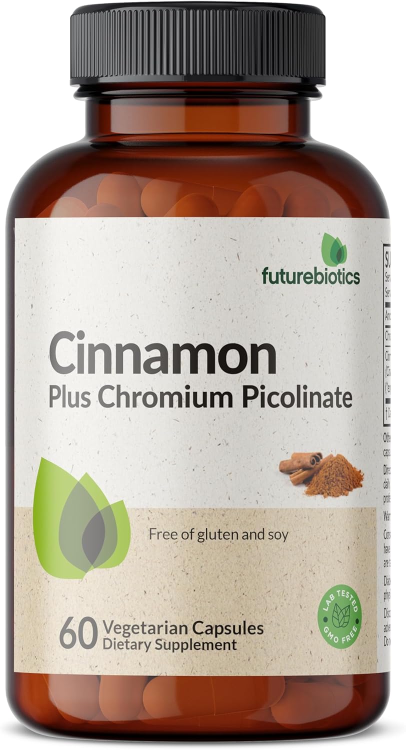 Futurebiotics Cinnamon Plus Chromium Picolinate Supplement, High Potency Chromium, Non-Gmo, 60 Vegetarian Capsules : Health & Household