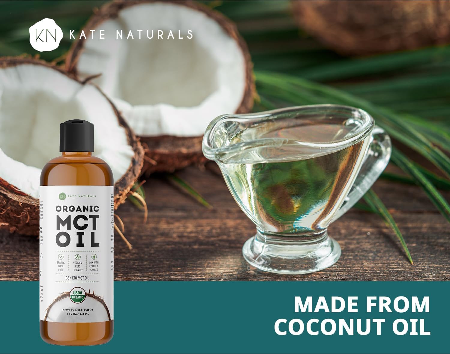 Kate Naturals MCT Oil for Coffee. Pure Coconut MCT C8 and C10 Oil (8oz, Organic, Unflavored) : Health & Household