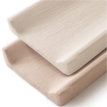Changing Pad Cover For Neutral Baby Muslin Soft Cotton Diaper Changing Table Pad Cover Changing Pad Sheets For Girls And Boys - 2 Pack(Clay & Ivory)