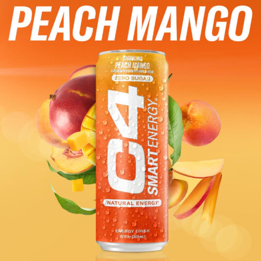 C4 Smart Energy Drink – Boost Focus And Energy With Zero Sugar, Natural Energy, And Nootropics - 200Mg Caffeine - Peach Mango (12Oz Pack Of 12)