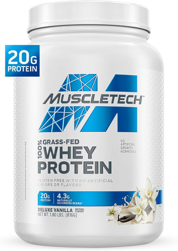 Grass Fed Whey Protein Muscletech Grass Fed Whey Protein Powder Protein Powder For Muscle Gain Growth Hormone Free, Non-Gmo, Gluten Free 20G Protein + 4.3G Bcaa Deluxe Vanilla, 1.8 Lbs