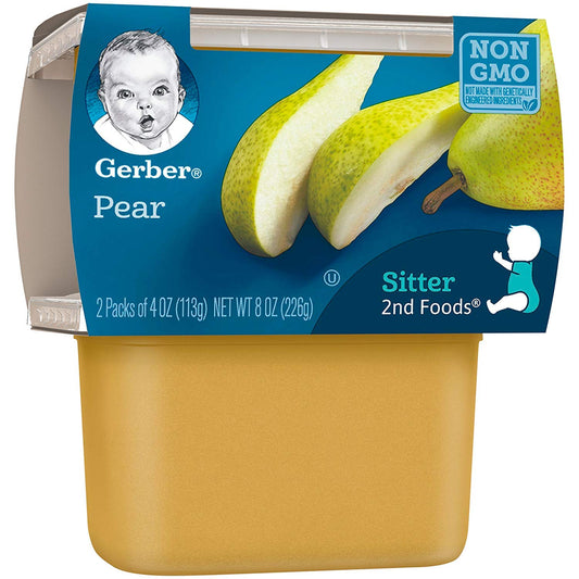 Gerber 2nd Food Baby Food Pear Puree, Natural & Non-GMO, 4 Ounce Tubs, 2-Pack (Pack of 8)