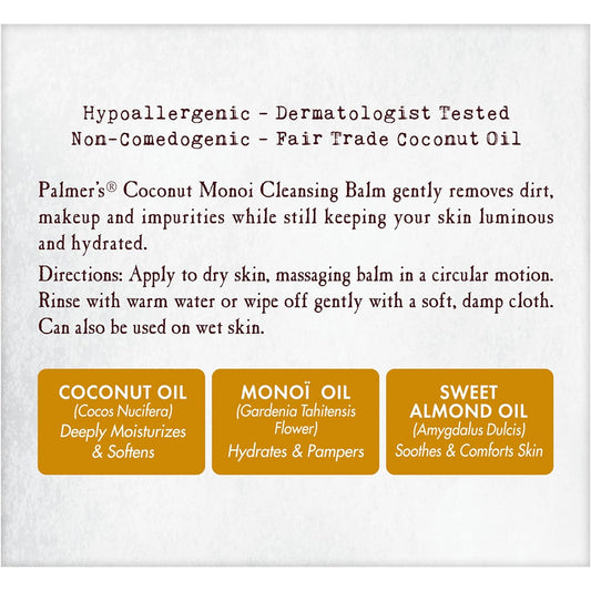 Palmer'S Coconut Oil Formula, Coconut Monoi Facial Cleansing Balm And Makeup Remover, 2.25 Ounces