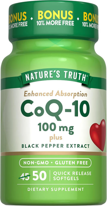 Coq10 100Mg | 50 Softgels | Enhanced Absorption Supplement | Plus Black Pepper Extract | Non-Gmo And Gluten Free Formula | By Nature'S Truth