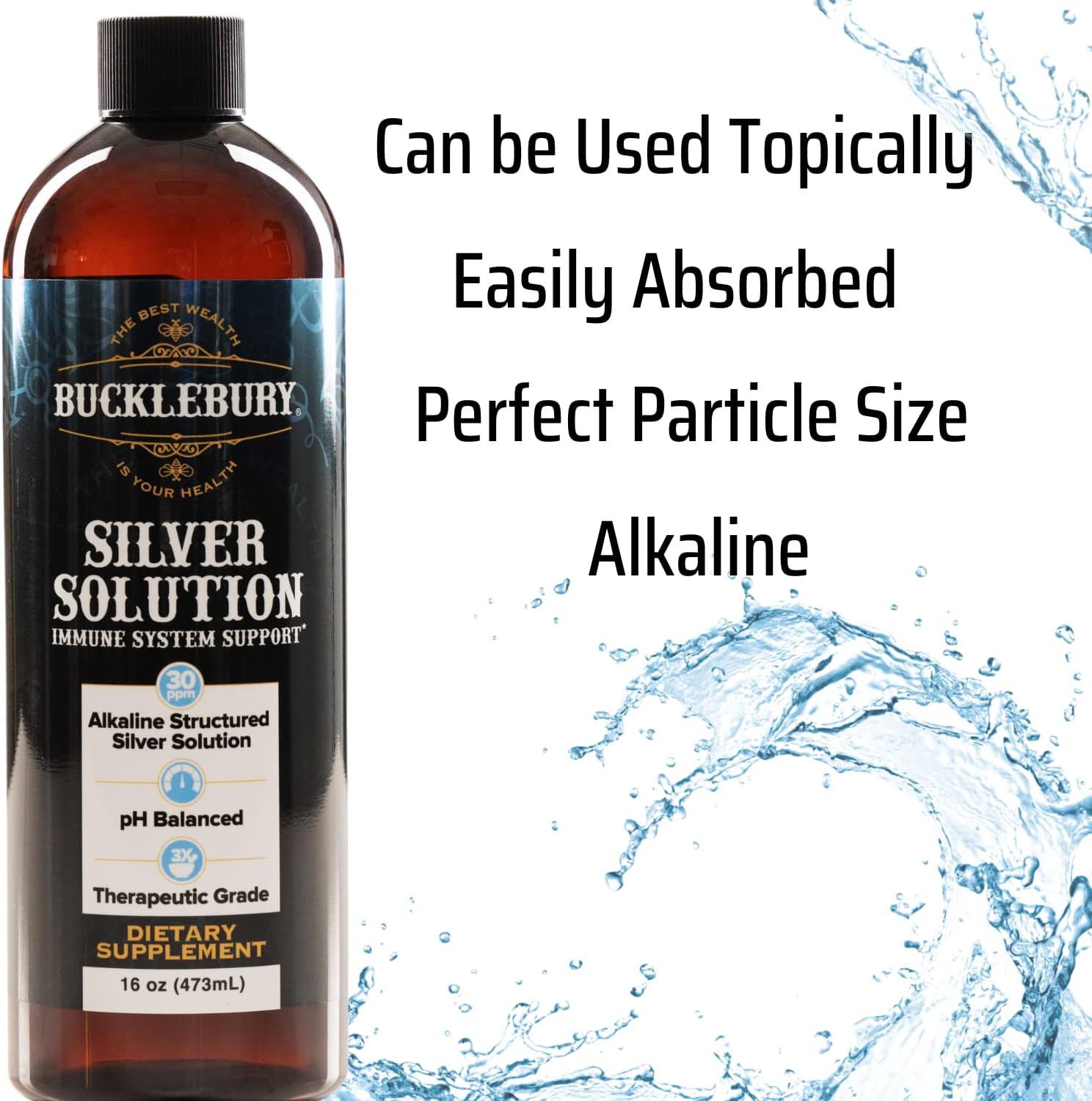 Bucklebury Silver Solution pH Balanced - Alkaline Structured Silver Solution Unflavored Liquid for Daily Immune Support - 30ppm Gluten Free - 16 oz : Health & Household