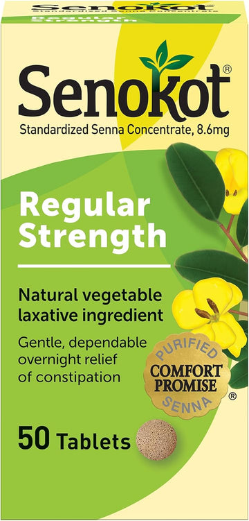 Senokot Regular Strength Tablets Natural Vegetable Laxative Ingredient, 50 Count