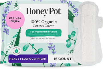 The Honey Pot Company - Herbal Sanitary Pads For Women - Heavy Flow Overnight W/Wings - Infused W/Essential Oils For Cooling Effect & Organic Cotton Cover - Feminine Care - Fsa & Hsa - 16 Ct