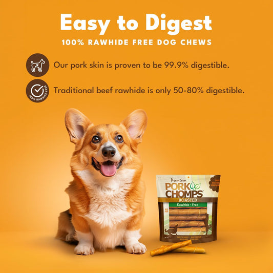 Pork Chomps Roasted Pork Skin Dog Chews, 6-Inch Twists, 15 Count