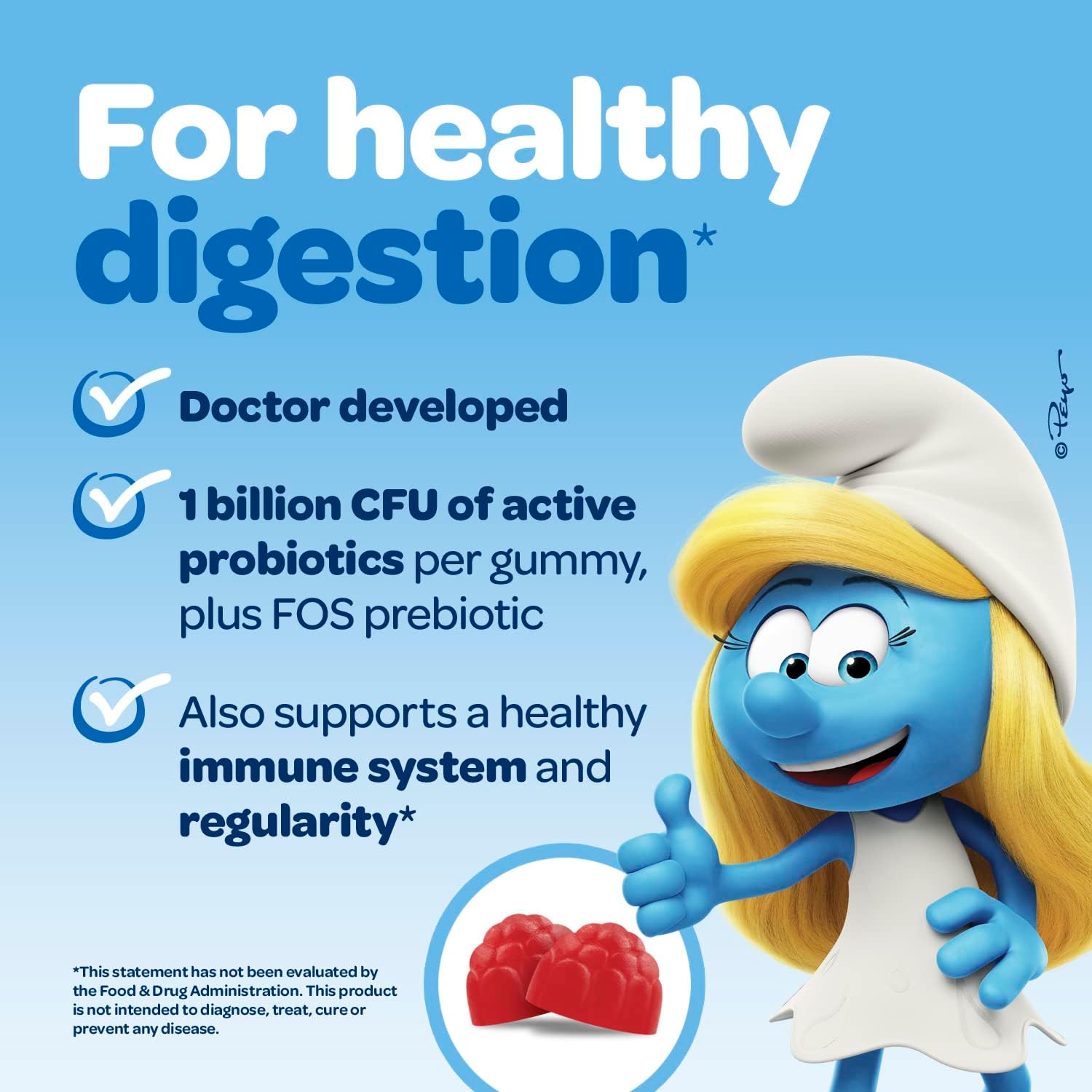 The Smurfs Kids Probiotic Gummies with 1 Billion CFU Probiotics & Prebiotics Chewable Probiotic Kids for Digestive Support, Healthy Gut & Immune Health | Ages 3+ | Made with Real Fruit | 40 Count : Health & Household