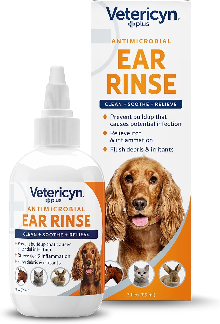 Vetericyn Plus Dog Ear Rinse | Dog Ear Cleaner to Soothe and Relieve Itchy Ears, Safe for Cat Ears, Rabbit Ears, and All Animal's Ear Problems. 3 ounces