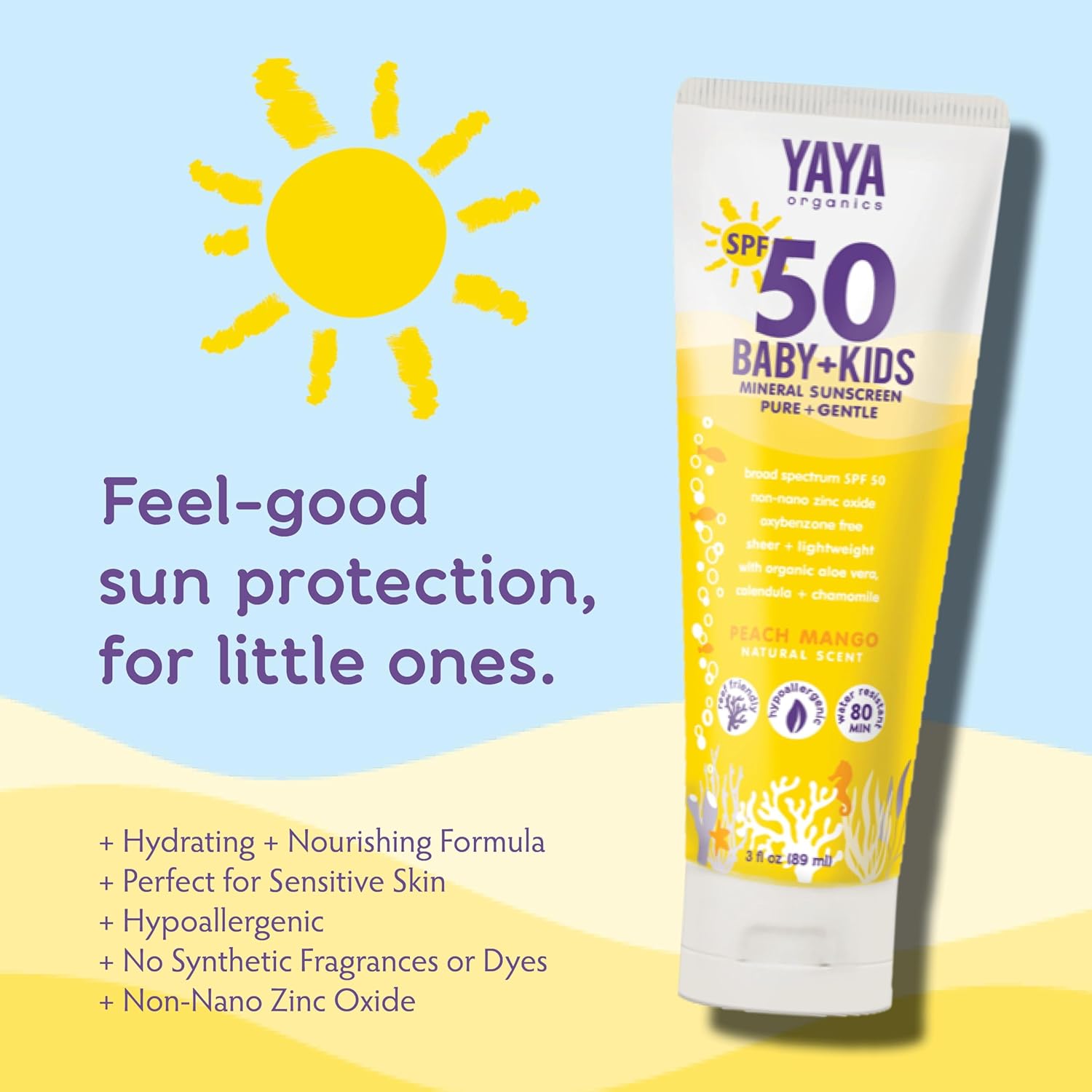 Sun + Bug Protection Bundle For Baby + Kids By Yaya Organics | Reef-Friendly Spf 50 Mineral Sunscreen And Deet-Free Baby Bug Ban Natural Bug Repellent Spray | Pure And Gentle | 3 Oz / 4 Oz