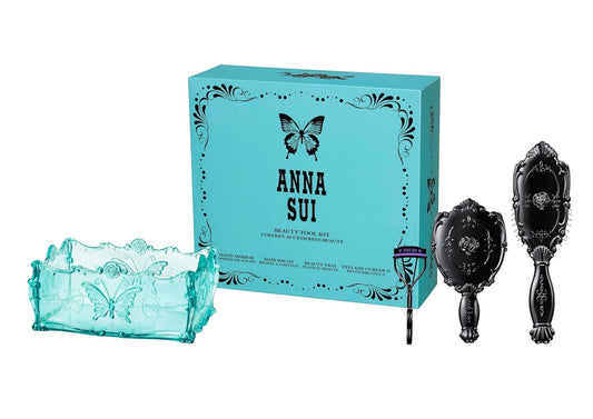 Anna Sui Beauty Tool Kit – Includes Beauty Tray, Eyelash Curler N, Hand Mirror, And Hair Brush – Magical Decorative Tools For Lush Lashes, Glowing Skin, And Luxurious Hair Care