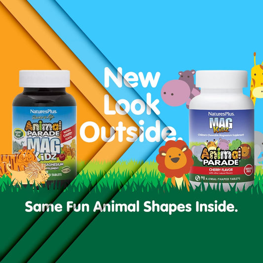 Naturesplus Animal Parade Source Of Life Sugar-Free Magkidz Children'S Magnesium Supplement - Natural Cherry Flavor - 90 Chewable Tablets - Bone & Muscle Health Support - Gluten-Free - 45 Servings