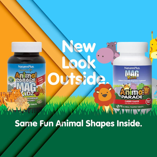Naturesplus Animal Parade Magkidz, Natural Cherry Flavor - 90 Animal-Shaped, Chewable Tablets - Pack Of 3 - Bone & Muscle Health Support - Non-Gmo, Vegan, Gluten Free, Sugar Free - 135 Total Servings
