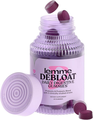 Lemme Debloat - Digestive & Gut Health Gummies with 2 Clinically Studied Probiotics & Prebiotic, 3 Billion CFUs - Vegan, Gluten Free, Non GMO, BlackBerry Flavor (60 Count)