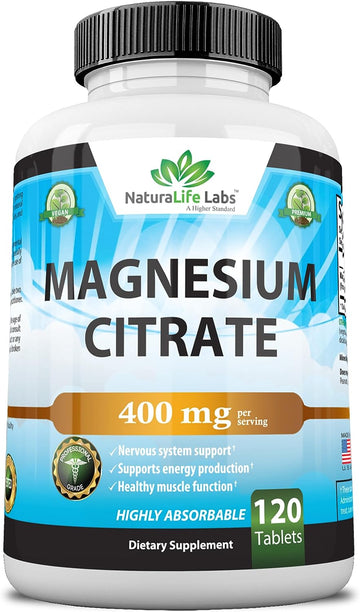 Magnesium Citrate 400 mg - High Potency Elemental Magnesium Essential Mineral for Heart, Muscle, & Digestion Support ? Non-GMO - 120 Tablets