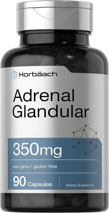 Horbäach Raw Adrenal Glandular | 350 Mg | 90 Capsules | Non-Gmo, Gluten Free Supplement