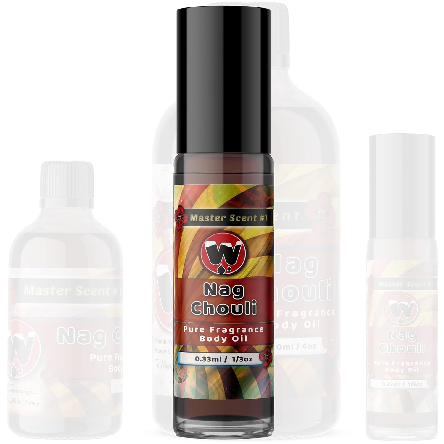 Wagsmarket - Nag Champa Perfume Oil & Patchouli Essential Oil, Nag Chouli Essential Perfume Oil, Choose From Roll On To 0.33Oz - 4Oz Glass Bottle (0.33Oz Roll On)