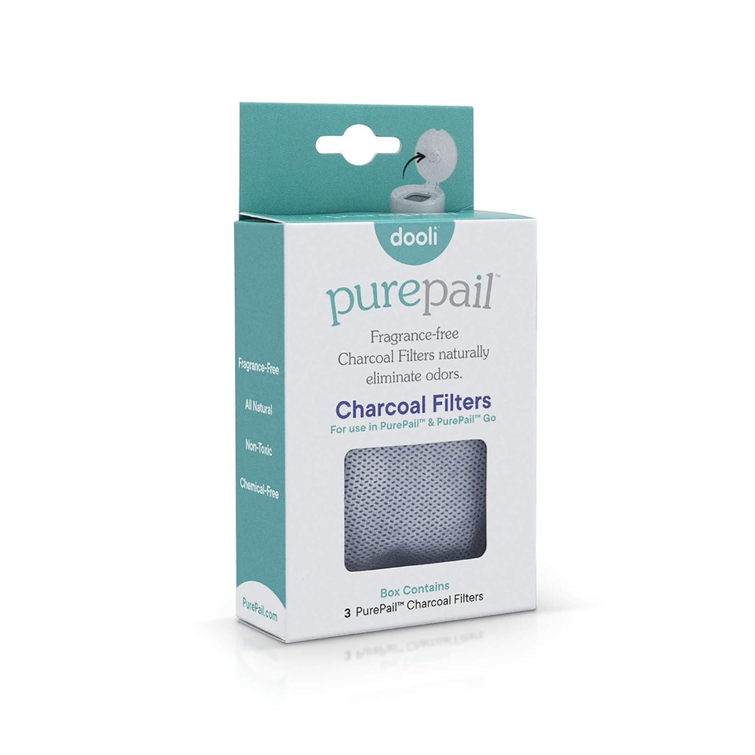 PurePail Charcoal Filters — 3 Count — Absorb and Naturally Eliminate Odors — Fragrance and Chemical Free — Non-Toxic — Fits PurePail Classic and PurePail Go — Replace Every 30 Days —3 Month Supply : Baby