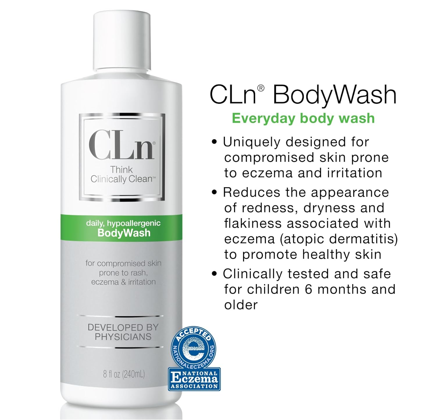 CLn® BodyWash Bundle - Moisturizing Body Wash, For Skin Prone to Eczema, Dermatitis, Acne, Infection, and Folliculitis (Two 8oz, One 3oz) : Health & Household