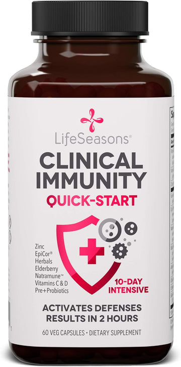 Clinical Immunity - Quick-Start - Immune System Support - Rapid Immunity Response - Boosts Antibodies, B + T + NK Cells, Neutrophils & Macrophagens - Black Elderberry & Pre + Probiotics - 60 Capsules