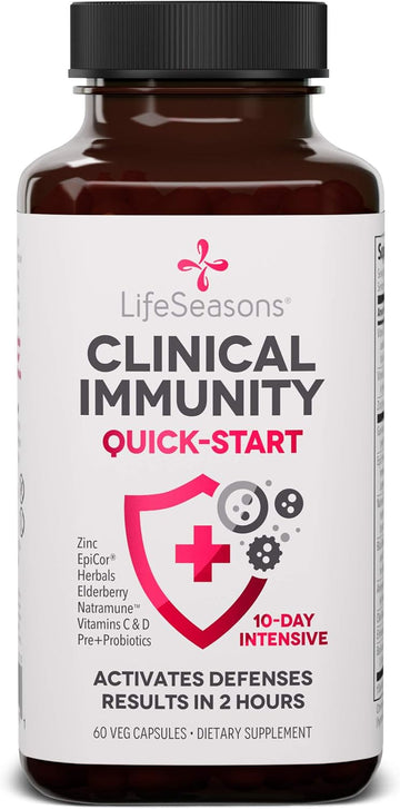 Clinical Immunity - Quick-Start - Immune System Support - Rapid Immunity Response - Boosts Antibodies, B + T + Nk Cells, Neutrophils & Macrophagens - Black Elderberry & Pre + Probiotics - 60 Capsules