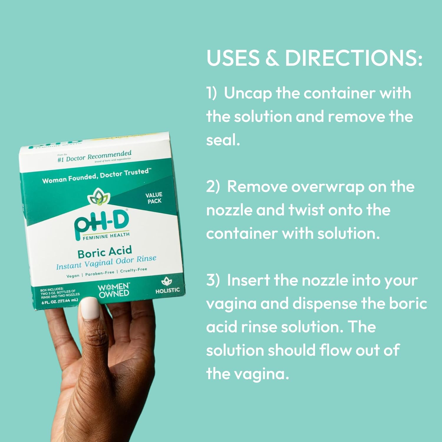 pH-D Feminine Health - Instant Odor Rinse with Boric Acid for Vaginal Odor - Vegan, Paraben-Free, Cruelty-Free, 6 Fl Oz Total, (3 Fl Oz, Pack of 2) : Health & Household