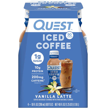 Quest Nutrition Iced Coffee, Vanilla Latte, 1G Of Sugar, 10G Of Protein, 90 Calories, 200Mg Of Caffeine, 4 Count